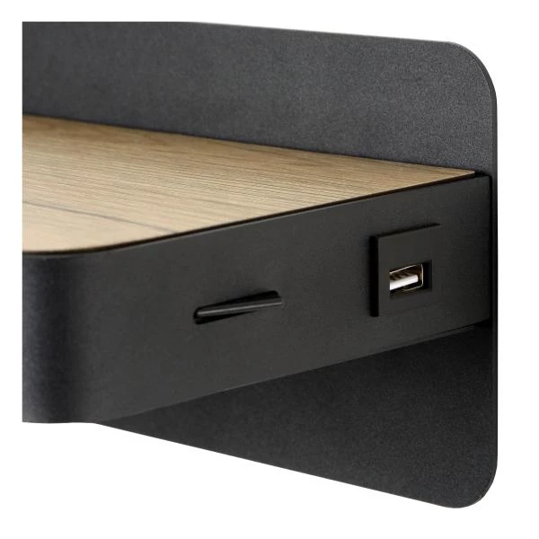 Lucide ATKIN - Lampe de chevet / Applique mural - LED - 1x6W 3000K - Point de rechargement USB - Noir - DETAIL 3